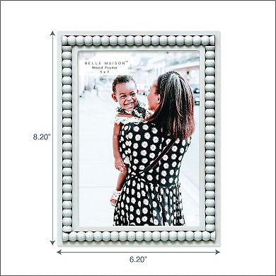 Belle Maison Distressed White Wood Beaded Table Top Frame