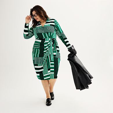Nine West Women's Plus Jewel Neck Sheath Dress Green Size 16W