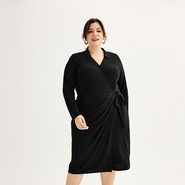 knee length dresses for ladies Plus Size Christa Faux Wrap Midi Dress