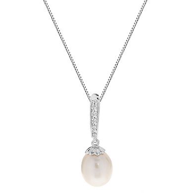 PearLustre by Imperial Sterling Silver Freshwater Cultured Pearl & White Topaz Pendant Necklace & Drop Earrings Set