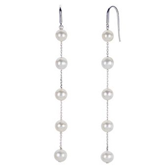 PearLustre by Imperial Sterling Silver Freshwater Cultured Pearl Station Linear Drop Earrings