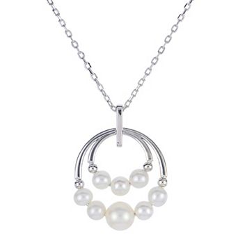 PearLustre by Imperial Sterling Silver Freshwater Cultured Pearl Double Circle Drop Pendant Necklace