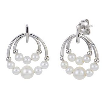PearLustre by Imperial Sterling Silver Freshwater Cultured Pearl Double Circle Earrings