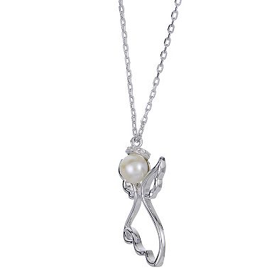PearLustre by Imperial Sterling Silver Freshwater Cultured Pearl & Lab-Created White Sapphire Angel Pendant Necklace