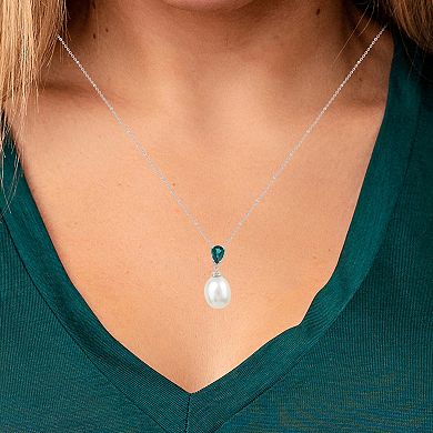 PearLustre by Imperial Sterling Silver Freshwater Cultured Pearl & Lab-Created Emerald Pendant Necklace
