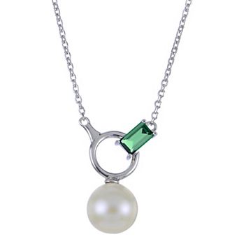 PearLustre by Imperial Sterling Silver Freshwater Cultured Pearl & Lab-Created Emerald Necklace