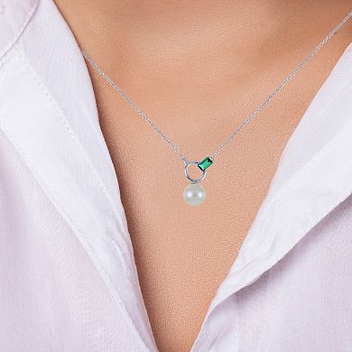 PearLustre by Imperial Sterling Silver Freshwater Cultured Pearl & Lab-Created Emerald Necklace