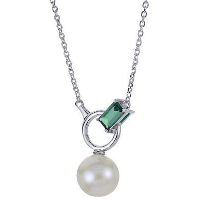 PearLustre by Imperial Sterling Silver Freshwater Cultured Pearl & Lab-Created Emerald Necklace