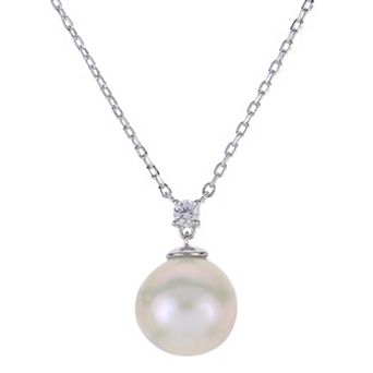 PearLustre by Imperial Sterling Silver Freshwater Cultured Pearl & Lab-Created White Sapphire Pendant Necklace