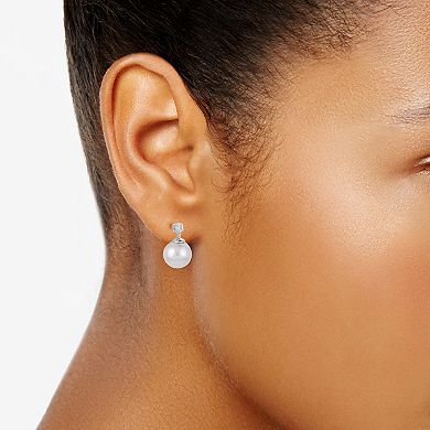 PearLustre by Imperial Sterling Silver Freshwater Cultured Pearl and Lab-Created White Sapphire Drop Earrings