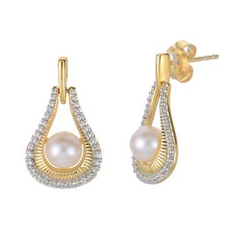 PearLustre by Imperial 14k Gold Over Silver Freshwater Cultured Pearl & Lab-Created White Sapphire Door Knocker Earrings