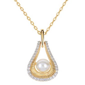 PearLustre by Imperial 14k Gold Over Silver Freshwater Cultured Pearl & Lab-Created White Sapphire Door Knocker Pendant Necklace