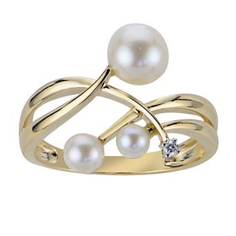 PearLustre by Imperial 14k Gold Freshwater Cultured Pearl & Diamond Accent Crossover Ring