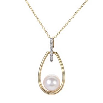PearLustre by Imperial 14k Gold Akoya Cultured Pearl & Diamond Accent Pear-Shaped Pendant Necklace