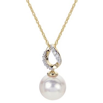 PearLustre by Imperial 14k Gold Akoya Cultured Pearl & Diamond Accent Drop Pendant Necklace