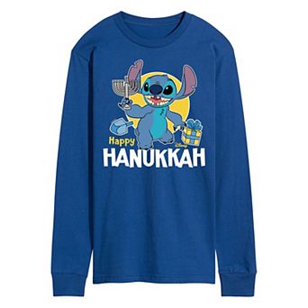 Disney's Lilo & Stitch Men's Happy Hanukkah Stitch Long Sleeve Graphic Tee
