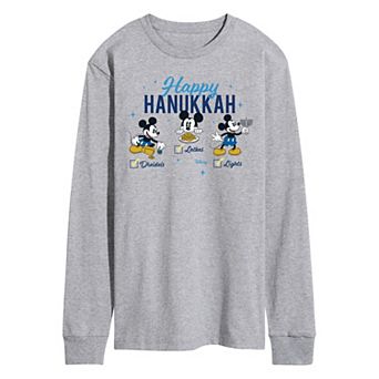 Disney's Mickey Mouse Men's Happy Hanukkah Long Sleeve Graphic Tee