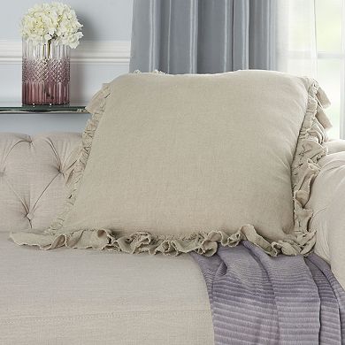 Mina Victory Life Styles Linen Frilled Border Throw Pillow - 16" x 24"