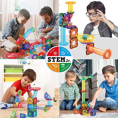 PicassoTiles 60 Piece STEM Toy, Marble Run, Magnet Tile Building Blocks for Kids Age 3 & Up, PTG60