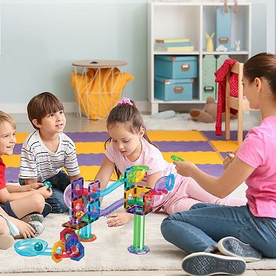 PicassoTiles 60 Piece STEM Toy, Marble Run, Magnet Tile Building Blocks for Kids Age 3 & Up, PTG60