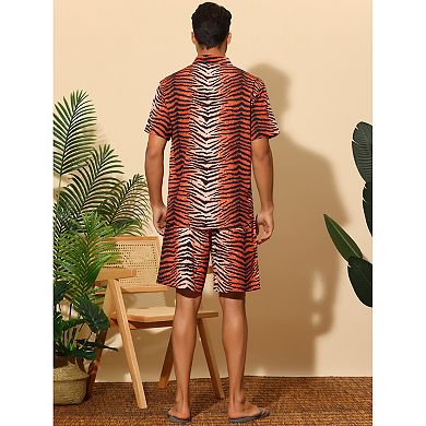 Animal Printed Shirts for Men's Short Sleeves Hawaiian Set 2 Pieces Summer Outfit