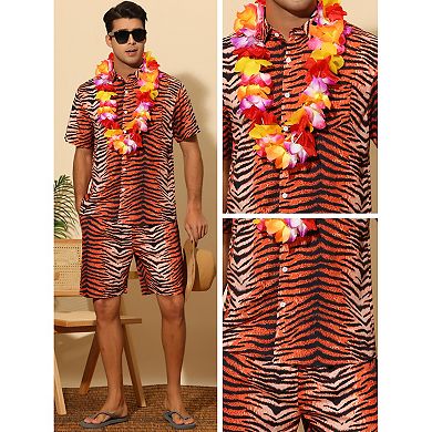 Animal Printed Shirts for Men's Short Sleeves Hawaiian Set 2 Pieces Summer Outfit