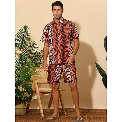 Animal Printed Shirts for Men's Short Sleeves Hawaiian Set 2 Pieces Summer Outfit