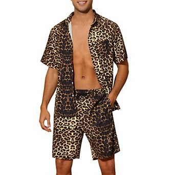 Animal Printed Shirts for Men's Short Sleeves Hawaiian Set 2 pc Summer Outfit