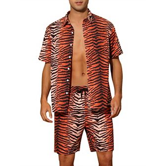 Animal Printed Shirts for Men's Short Sleeves Hawaiian Set 2 pc Summer Outfit