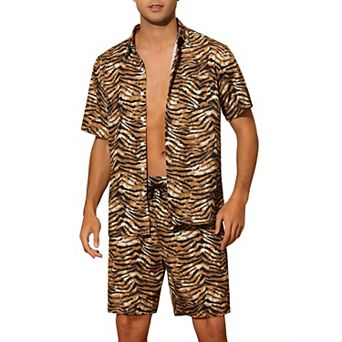 Animal Printed Shirts for Men's Short Sleeves Hawaiian Set 2 pc Summer Outfit