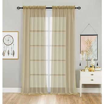 Kate Aurora 2 Pack Basic Home Rod Pocket Sheer Voile Window Curtains