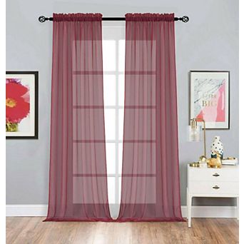 Kate Aurora 2 Pack Basic Home Rod Pocket Sheer Voile Window Curtains