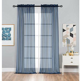 Kate Aurora 2 Pack Basic Home Rod Pocket Sheer Voile Window Curtains