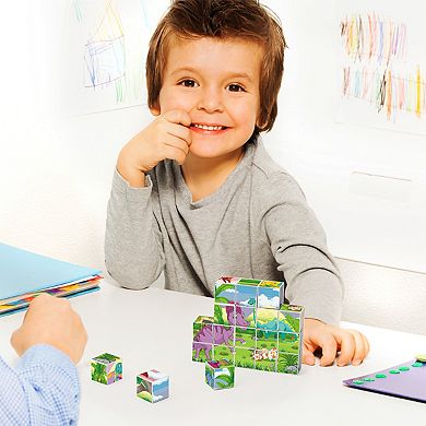 PicassoTiles 1" Magnetic Cube Puzzle Block Dinosaur Set