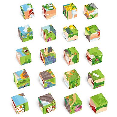 PicassoTiles 1" Magnetic Cube Puzzle Block Dinosaur Set