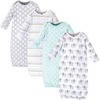 Infant Cotton Long-Sleeve Gowns 4 pk Gray Elephant
