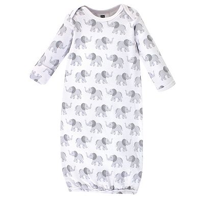 Infant Cotton Long-Sleeve Gowns 4pk, Gray Elephant