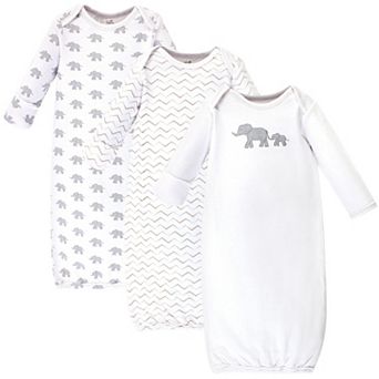 Baby Organic Cotton Long-Sleeve Gowns 3 pk Marching Elephant