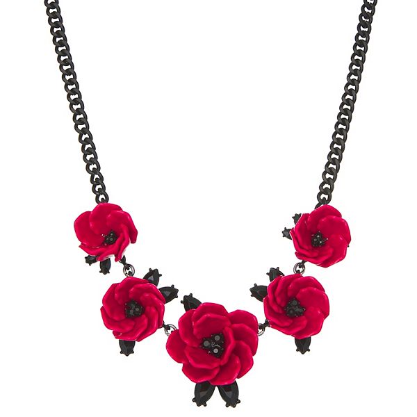 Simply Vera Vera Wang Black Tone Black Crystal Red Flower Collar Necklace