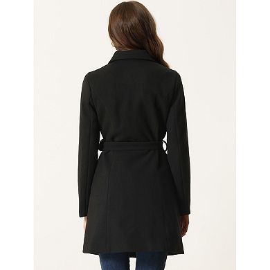 Winter Coat for Women's Peter Pan Collar Double Breasted Slant Pocket Button Down Belted Pea Coats