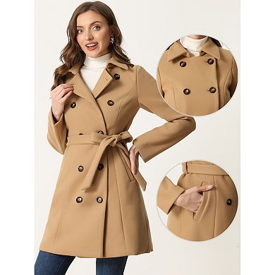 Winter Coat for Women's Peter Pan Collar Double Breasted Slant Pocket Button Down Belted Pea Coats