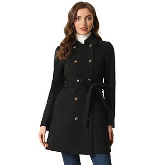 Winter Coat for Women's Peter Pan Collar Double Breasted Slant Pocket Button Down Belted Pea Coats