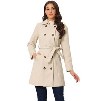 Winter Coat for Women's Peter Pan Collar Double Breasted Slant Pocket Button Down Belted Pea Coats