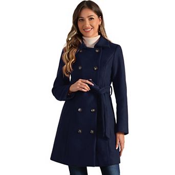 Winter Coat for Women's Peter Pan Collar Double Breasted Slant Pocket Button Down Belted Pea Coats