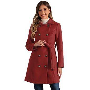 Winter Coat for Women's Peter Pan Collar Double Breasted Slant Pocket Button Down Belted Pea Coats
