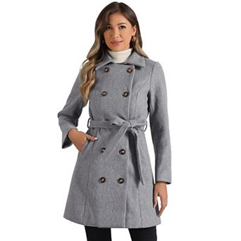 Winter Coat for Women's Peter Pan Collar Double Breasted Slant Pocket Button Down Belted Pea Coats