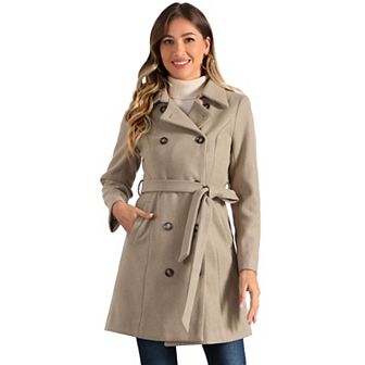 Winter Coat for Women's Peter Pan Collar Double Breasted Slant Pocket Button Down Belted Pea Coats