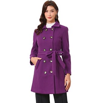 Winter Coat for Women's Peter Pan Collar Double Breasted Slant Pocket Button Down Belted Pea Coats