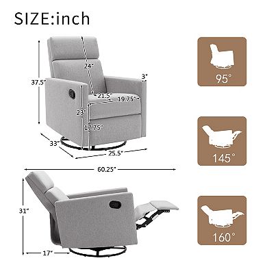 Merax Modern Upholstered Glider Swivel Recliner Chair