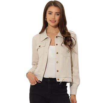 Women's Faux Suede Point Collar Button Down Cropped Motorcycle Jacket